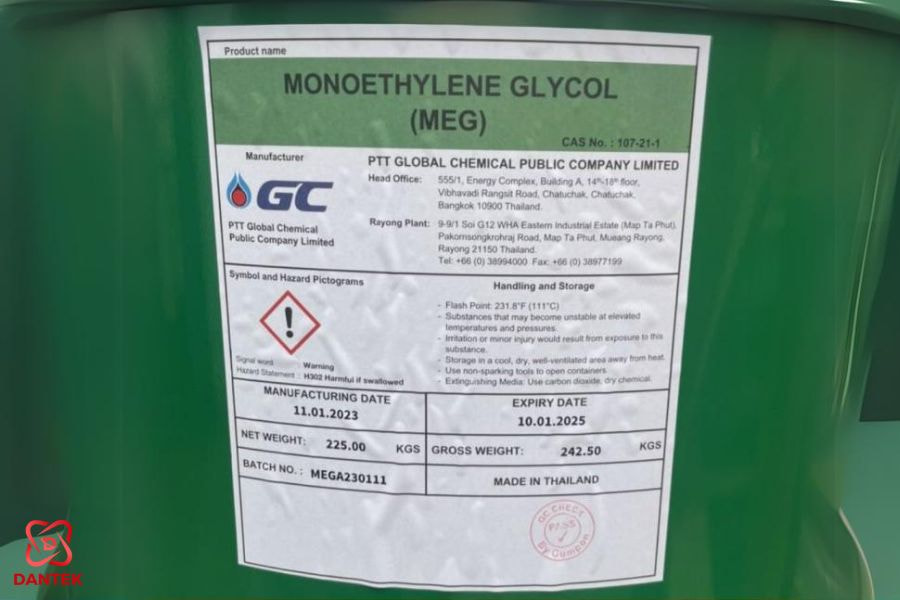 Mono ethylene glycol (MEG) C2H6O2, Thái Lan, 225kg/phuy